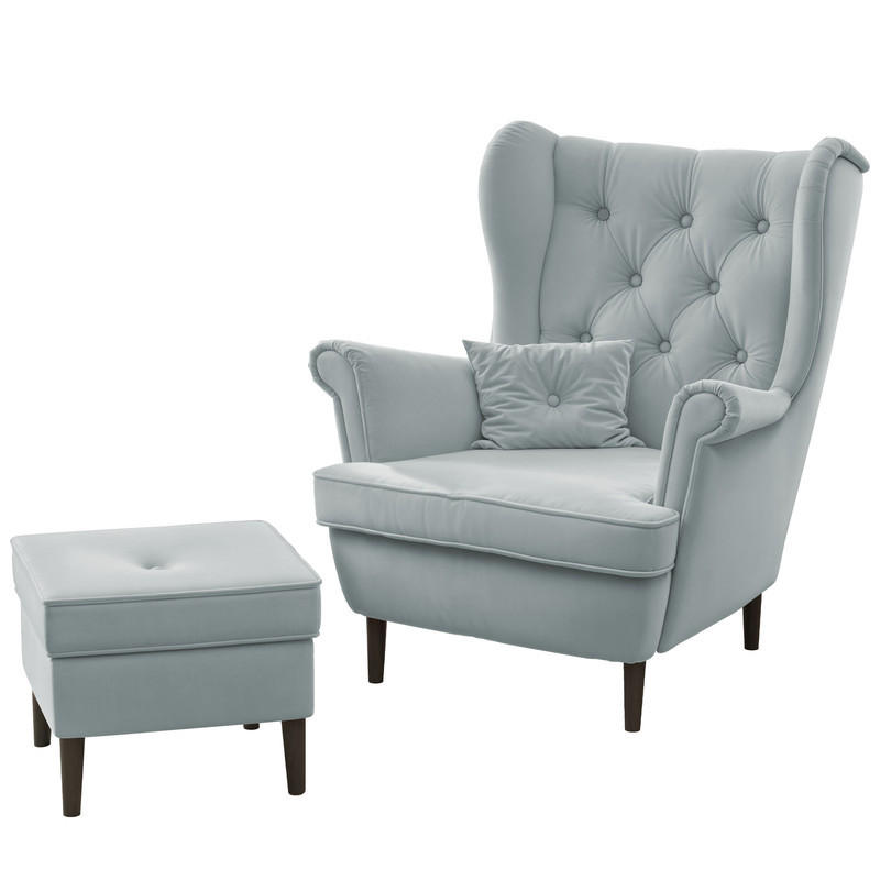 OHRENSESSEL SCANDI mit hocker, 75/60/103 cm, Marineblau - Dunkelblau, Holz/Textil (75/103/60cm) - Idohome