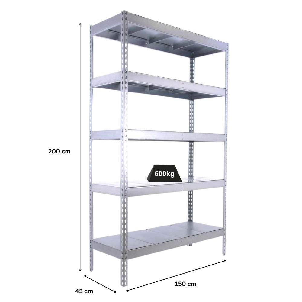 SCHWERLASTREGAL METAL BEAST FIVE | HxBxT 200x150x45cm | Fachlast 600kg | Verzinkt - Silberfarben, Metall (150/200/45cm) - PROREGAL