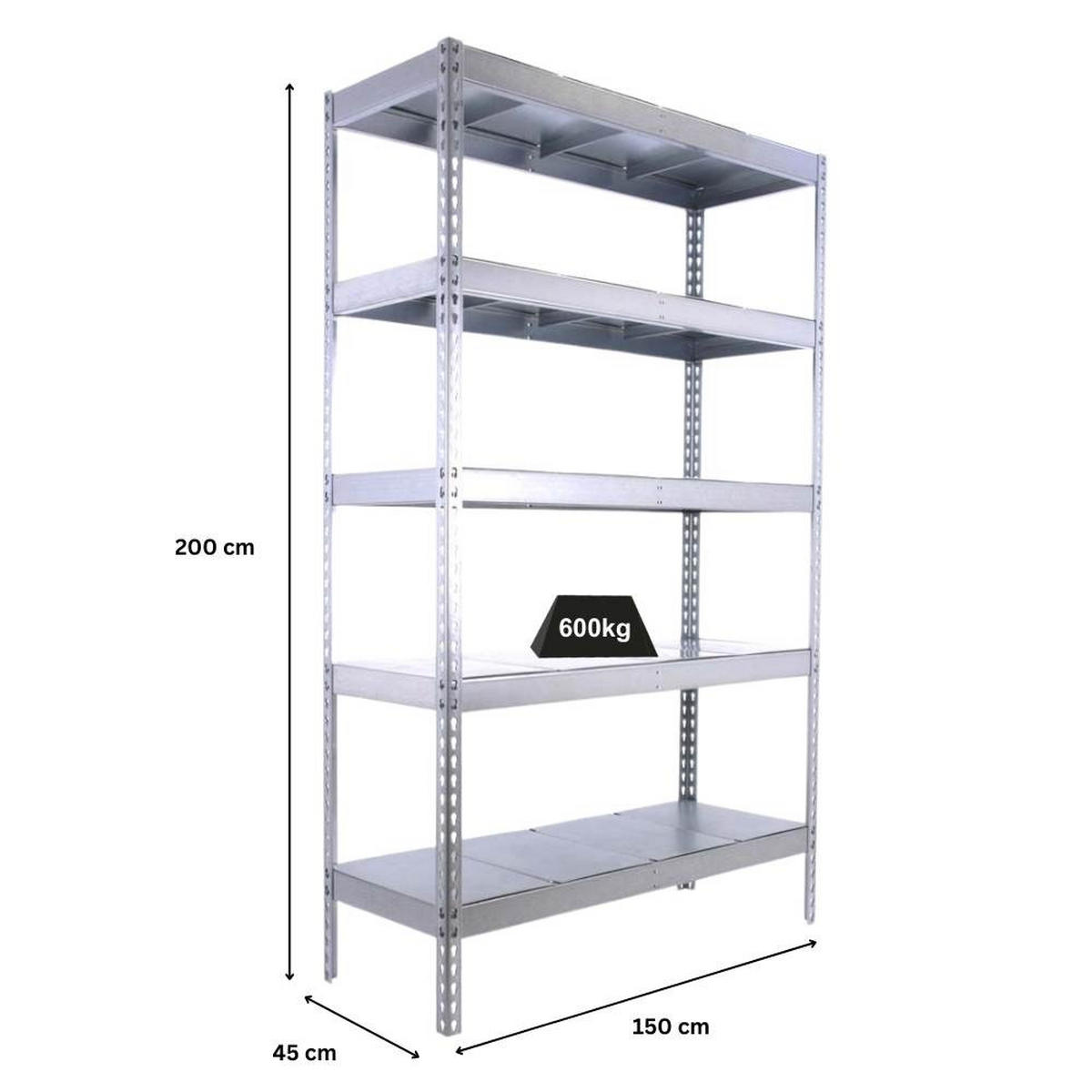 SCHWERLASTREGAL METAL BEAST FIVE | HxBxT 200x150x45cm | Fachlast 600kg | Verzinkt - Silberfarben, Metall (150/200/45cm) - PROREGAL