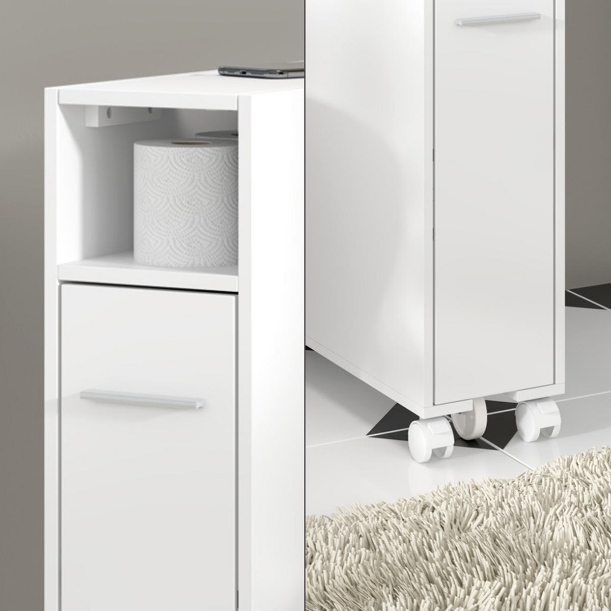 TOILETTENSCHRANK Niva Weiß 18 x 71.3 cm mit ausziehbarem Fach - Weiß, Holzwerkstoff (18/71.3/50cm) - Vicco