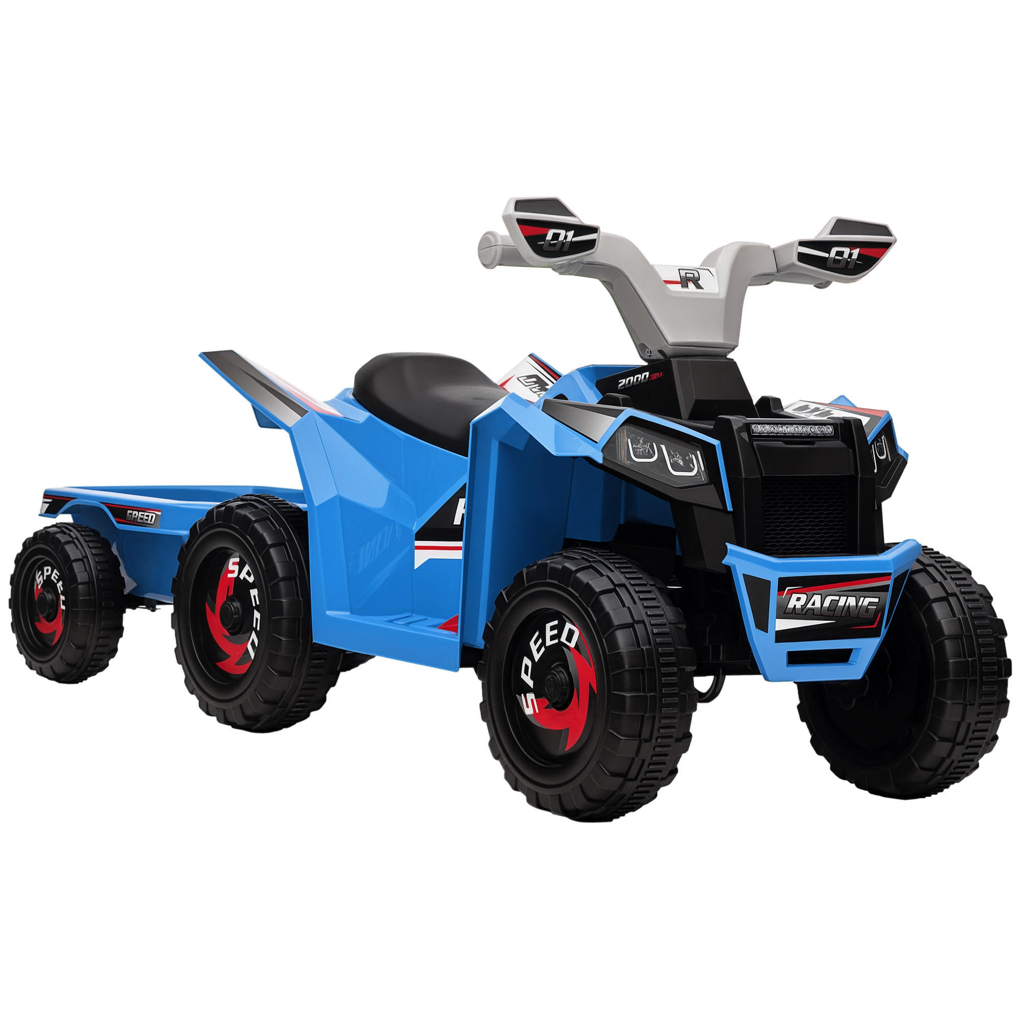 KINDERQUAD DE-06268 mit Anhänger, aufladbar mit Vor- und Rückwärtsgang Blau - Blau/Schwarz, Kunststoff/Metall (106/41.5/48.5cm) - ComfortXL