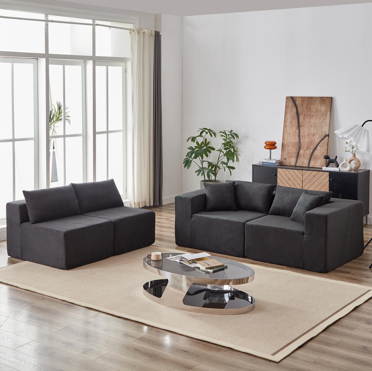 ECKSOFA 264/167/71 cm schwarz aus Cord und Schaumstoff mit freier Kombination - Schwarz, Textil (167/264cm) - OKWISH