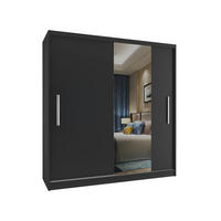 SCHWEBETÜRENSCHRANK Verona MSE, Schwarz Matt, 158 cm, mit Spiegel - Schwarz, Holz (158/216/60cm) - B BELINI GROUP
