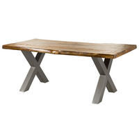 BAUMTISCH Mango 180x90x77 natur lackiert FREEFORM 5 / X-Beine silber matt - Braun, Holz (90/180/77cm) - Massivmoebel24
