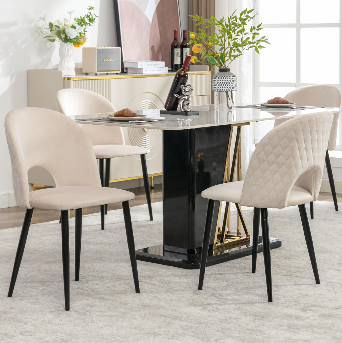 ESSZIMMERSTUHL mit Rückenlehne Samt Beige 2er-Set - Beige, Metall (44/84/47.2cm) - Meubliv