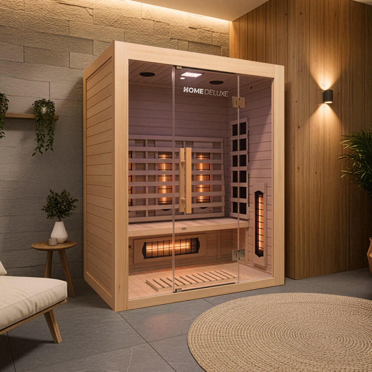 INFRAROTKABINE mit Vollspektrumstrahler SAHARA L - 150 x 120 cm für 3 Personen - Braun, Holz (150/190/120cm) - Home Deluxe