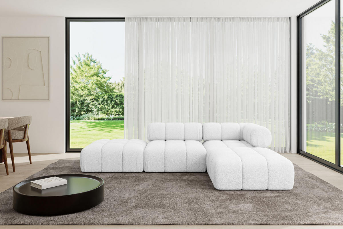 ECKSOFA modulares Sofa Kerru-L1 - 285x190x70 cm Weiß Bouclé - Weiß, Holzwerkstoff/Textil (285/190cm) - ALTDECOR