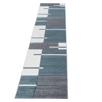 TEPPICH Kurzflor Karo Muster Polypropylen Wohnzimmer Blau Läufer 80x300 - Blau, Textil (80/300cm) - KADIMA DESIGN