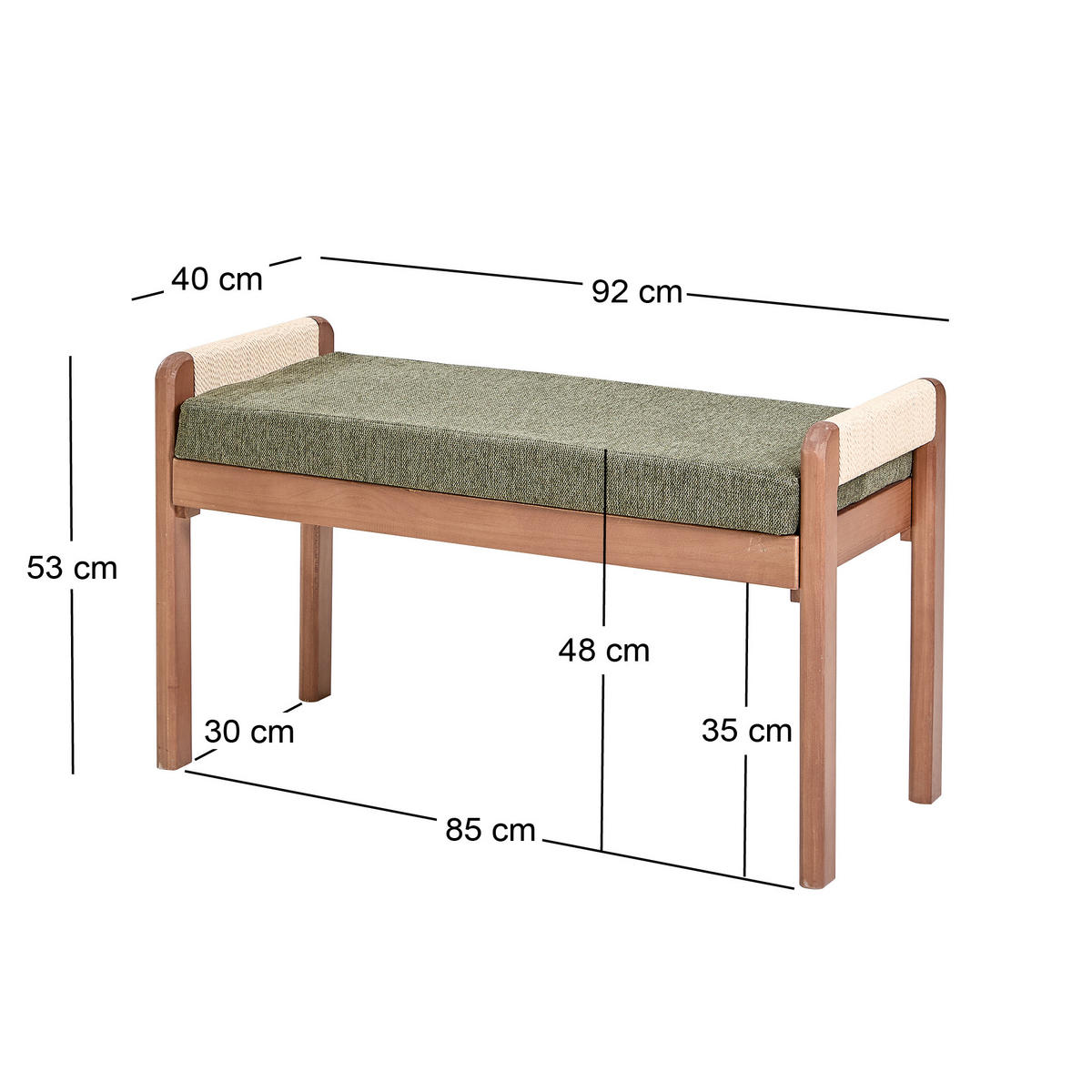 SITZBANK Holz Grün - Grün, Holz (92/53/40cm) - Nordlys