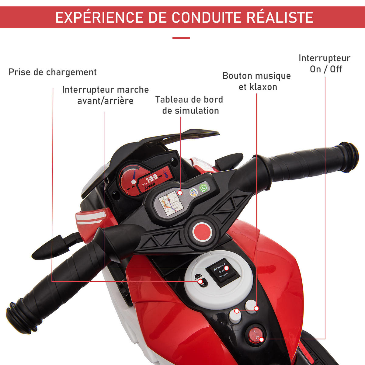 ELEKTRO-MOTORRAD DE-12991 3 Räder Schwarz/Rot - Rot, Kunststoff (86/42/52cm) - ComfortXL
