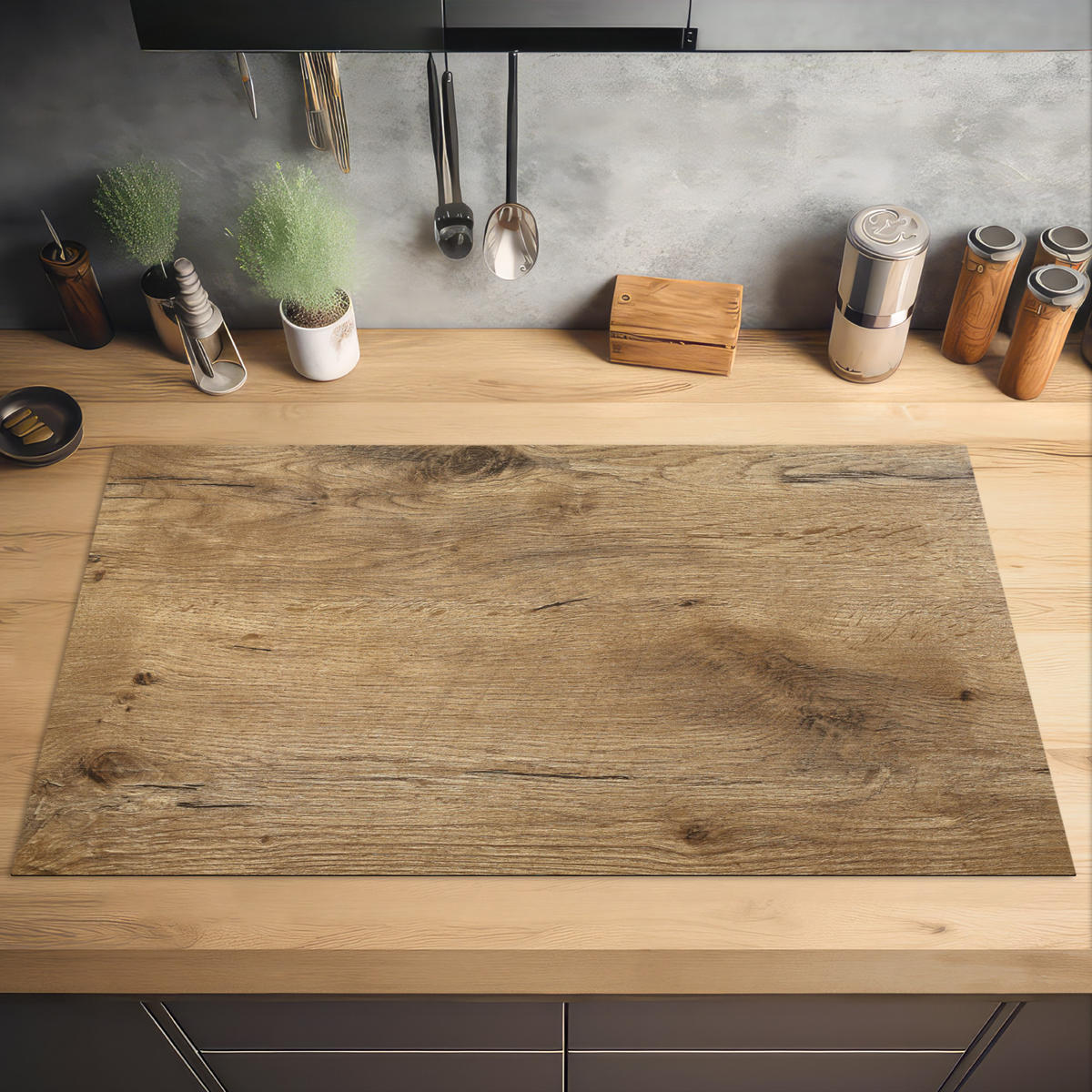 HERDABDECKPLATTE Holz - Braun - Holzoptik 91x52 cm - Eichefarben, Kunststoff (91.6/0.2/52.7cm) - MuchoWow