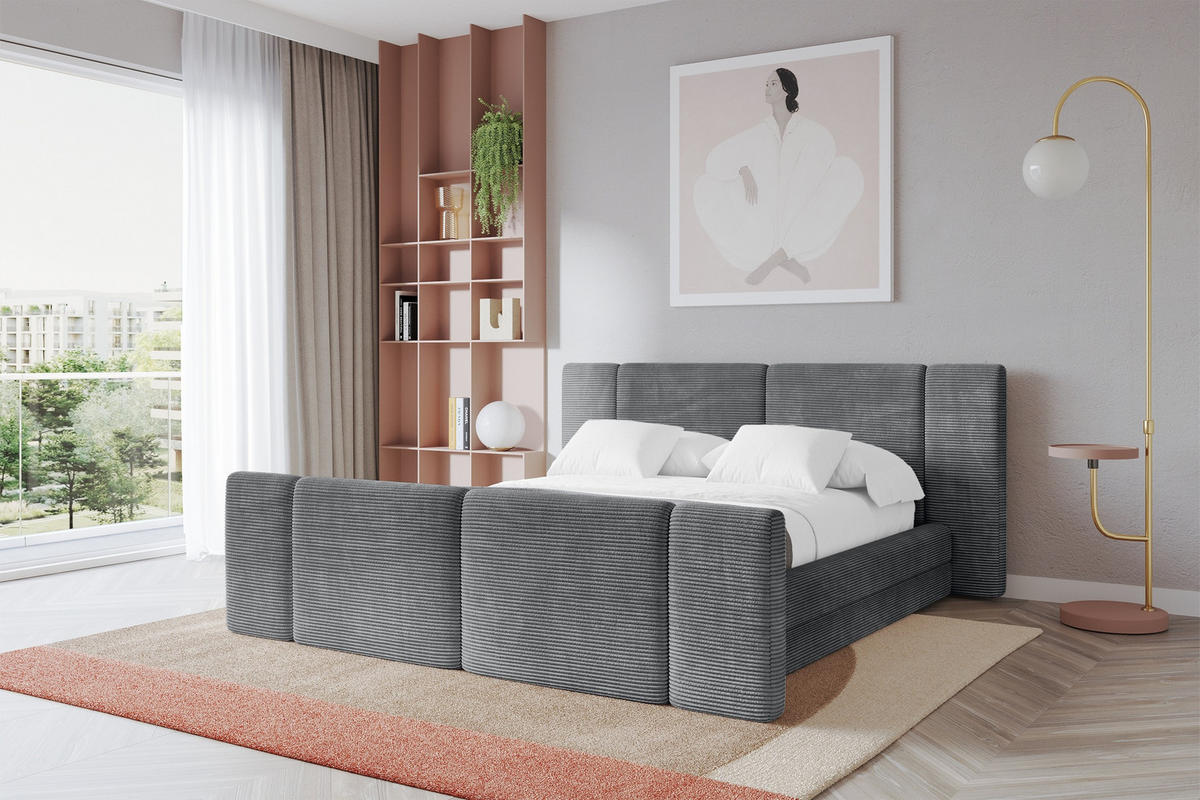 POLSTERBETT mit Bettkasten, Fußteil und Lattenrost, Bett mit Matratze H3/H4 - TEVO-Z 180x200 Dunkelgrau - Graphitfarben, Holzwerkstoff/Textil (180/200cm) - ALTDECOR