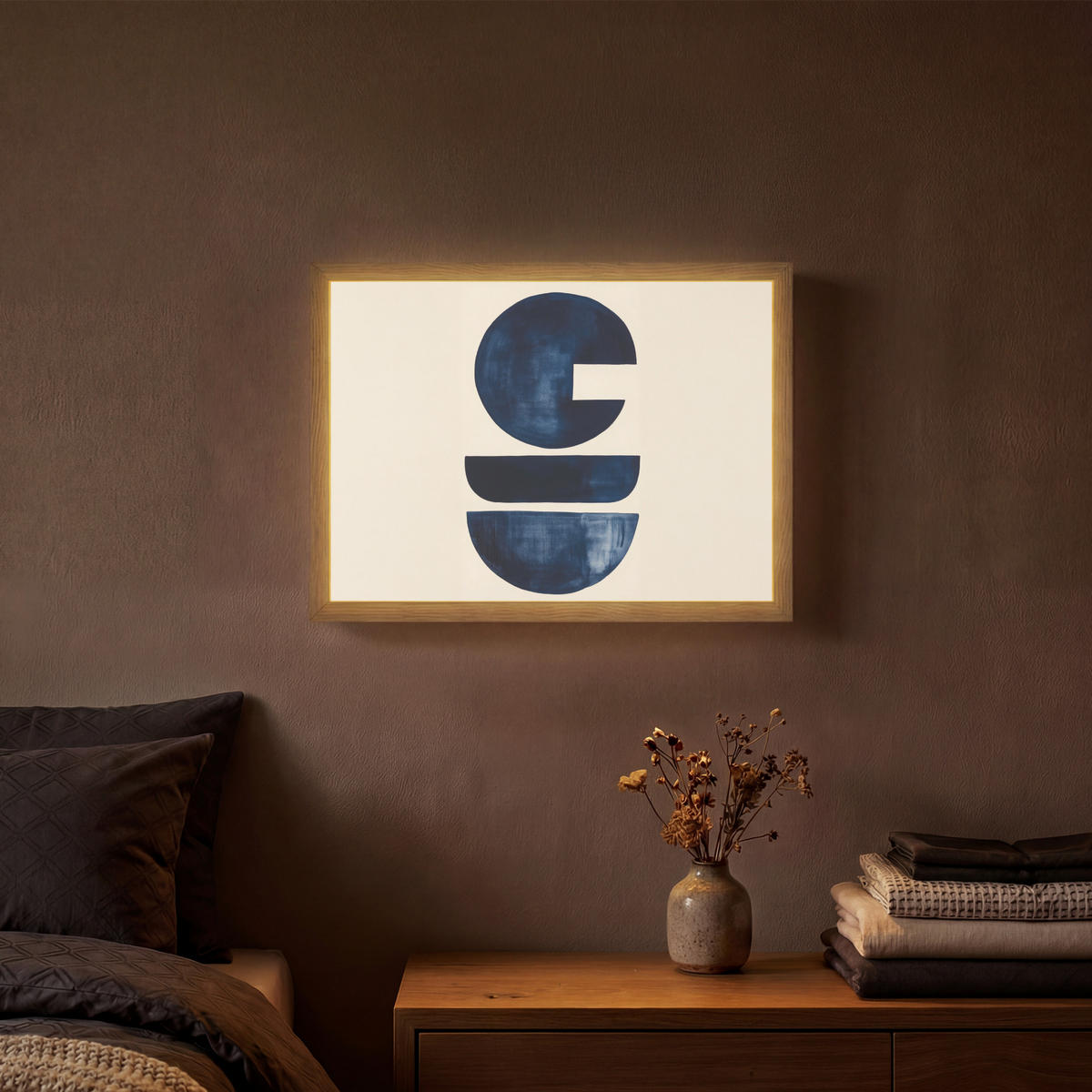 NÁSTĚNNÁ LAMPA S AKUMULÁTOREM Tvary - modrá - abstraktní 40x30 cm - tmavě modrá, kompozitní dřevo (40/30/8cm) - OnlyWow
