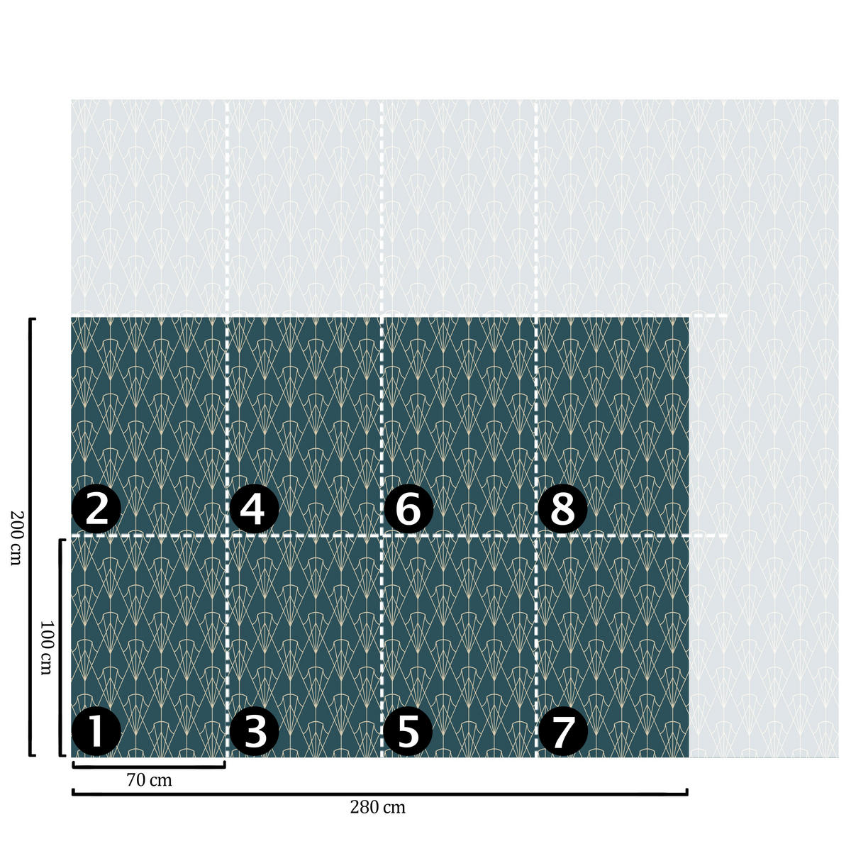 TAPETE Art Deko aus echtem Papier, 200x280cm, 8 Bögen - Blau, Papier (200/280cm) - WALLPAPERS4BEGINNERS