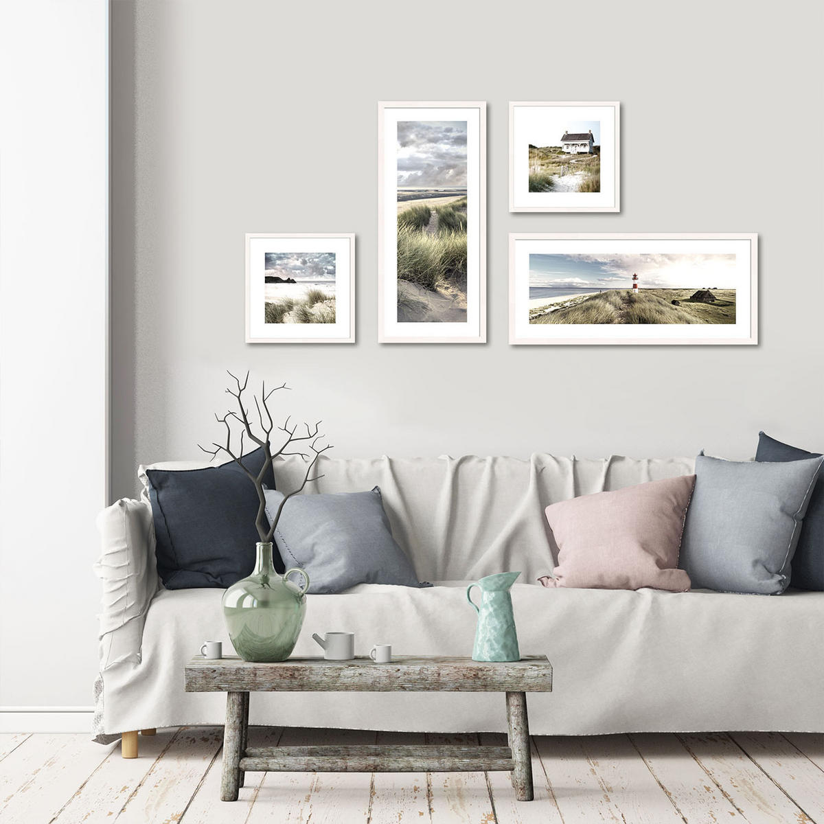 POSTER mit Rahmen 70x30 cm Strand Leuchtturm - Beige, Holz (71/30cm) - artissimo