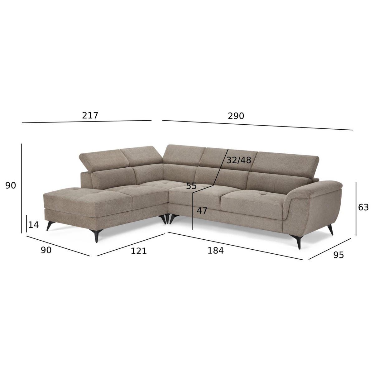 ECKSOFA Webstoff Beige - Beige/Schwarz, Textil/Metall (290/95cm) - Furnhouse
