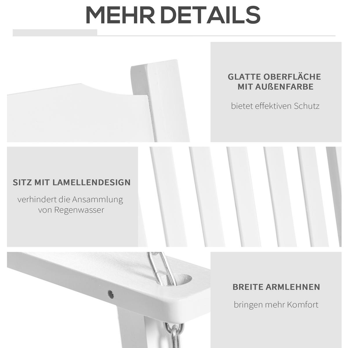HÄNGEBANK, Tannenholz, Stahl, Weiß - Weiß, Holz/Metall (69/60/117cm) - Outsunny
