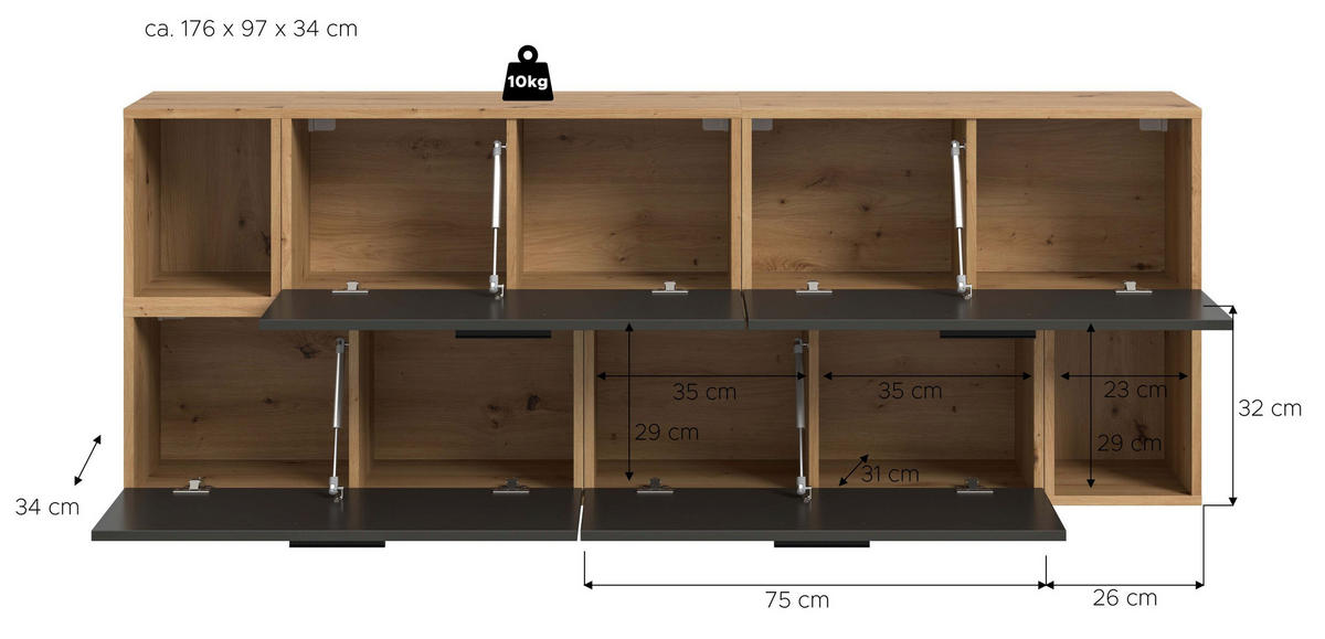 WOHNWAND The One Basalt grau 176/34/97 cm - Braun, Holzwerkstoff (176/97/34cm) - Xonox