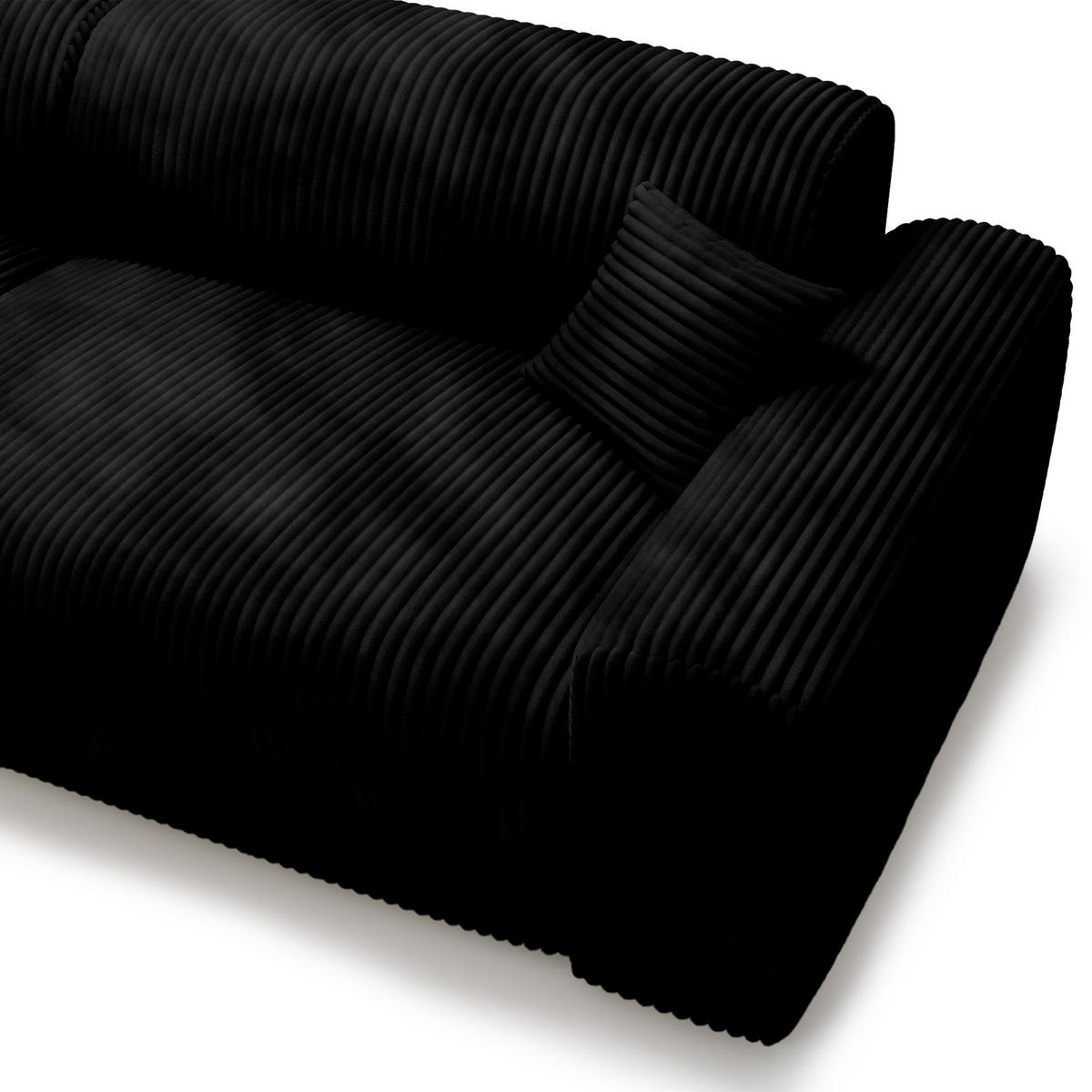 ECKSOFA mit Longchair - Cord - Schwarz, Kunststoff/Textil (284/178cm) - home24