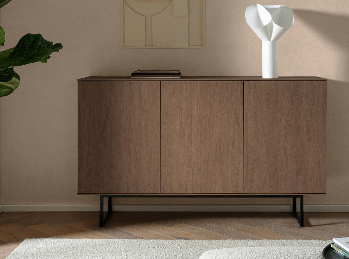 SIDEBOARD in Nussbaum 150 x 90 cm, Kommode mit Push-to-Open - Nussbaumfarben/Schwarz, Holzwerkstoff/Metall (150/90/40cm) - Furn.Design
