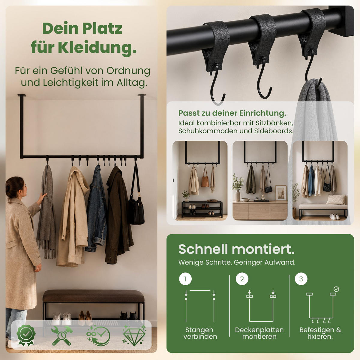 KLEIDERSTANGE Metall Schwarz - Schwarz, Metall (120/80/7cm) - CLP