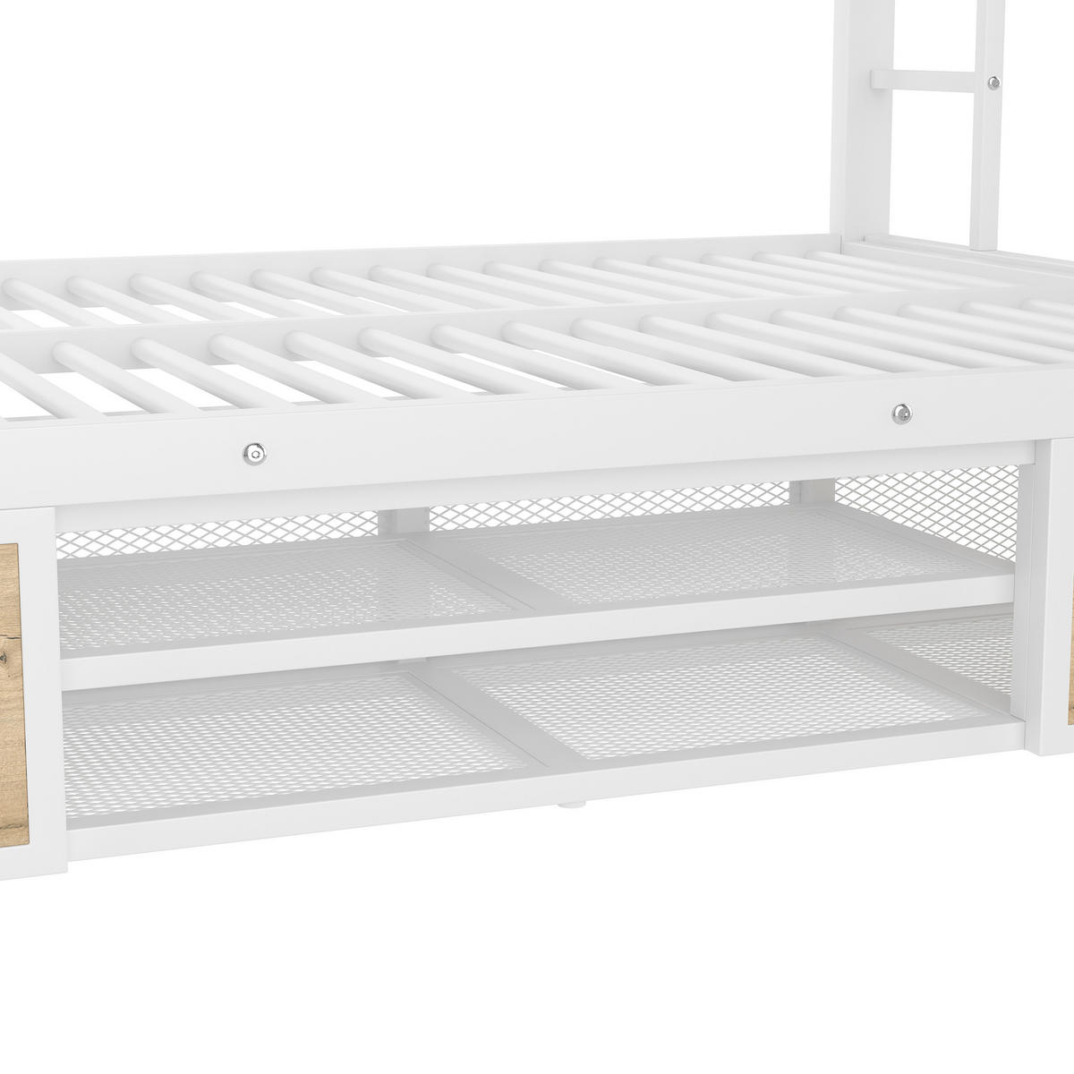 KINDERBETT Weiß Liegefläche 90/200 cm und 140/200 cm, Etagenbett, Schuhschrank, Staufächer, Sicherheitsgeländer, Leiter - Weiß, Metall (90/200cm) - PANGIVO