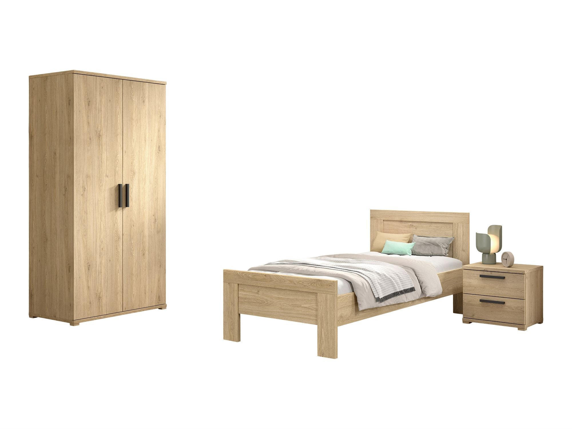 JUGENDZIMMER Set Keelia Eiche Melamin 3tlg Möbel - Eichefarben, Kunststoff (100/1/200cm) - 58aufmkessel