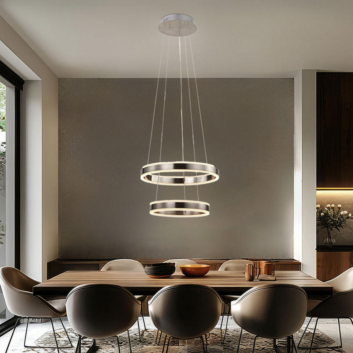 LED HÄNGELEUCHTE Ringe Silber - Silberfarben, Metall (40/40/150cm) - Nowa
