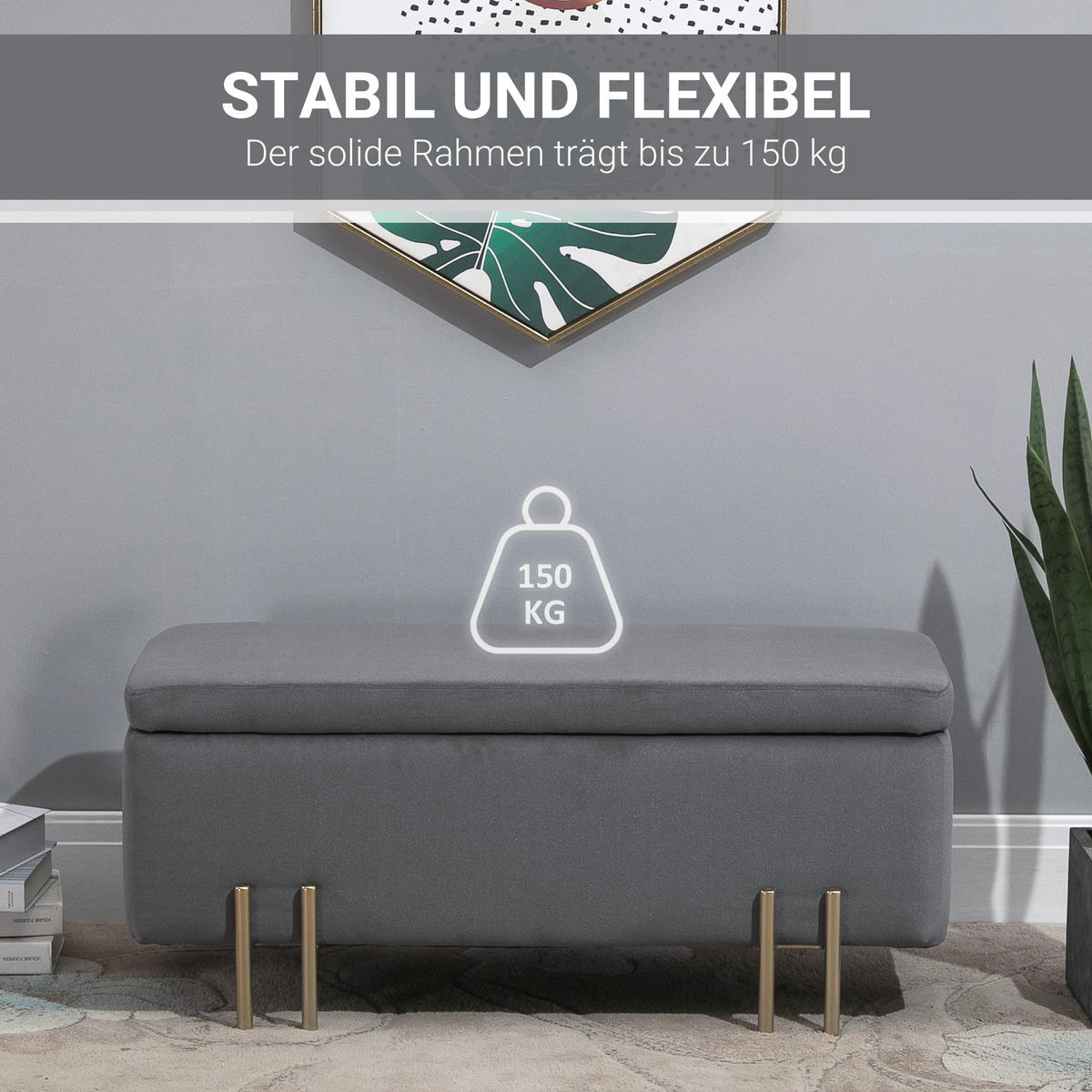 SITZBANK Eleganter Polsterbank mit Stauraum Truhenbank Dunkelgrau - Dunkelgrau, Textil (40/42/100cm) - HOMCOM