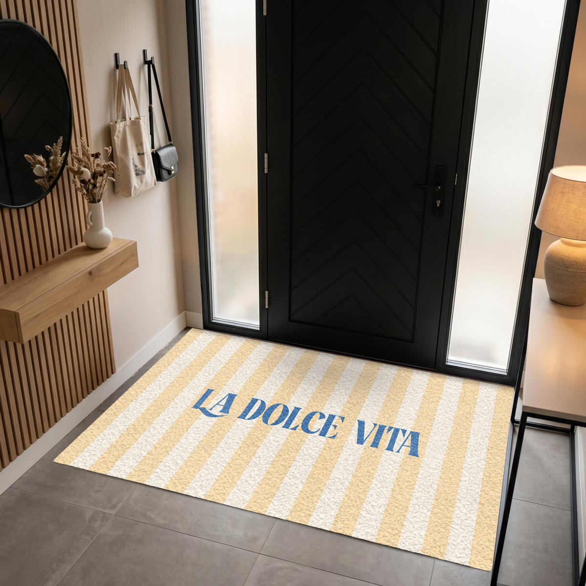 FUSSMATTE Blau – Gelb – Streifen – La Dolce Vita 180x120 cm - Hellgelb, Kunststoff (180/0.4cm) - MuchoWow