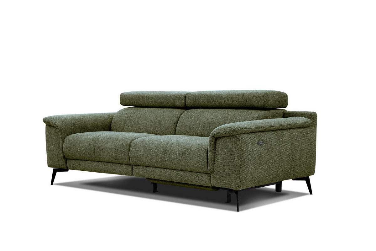 RELAXSOFA FIERO 3-Sitzer mit 1 Relaxfunktion, olivgrün - Schwarz/Olivgrün, Holzwerkstoff/Textil (212/82/103cm) - Courtois Laville