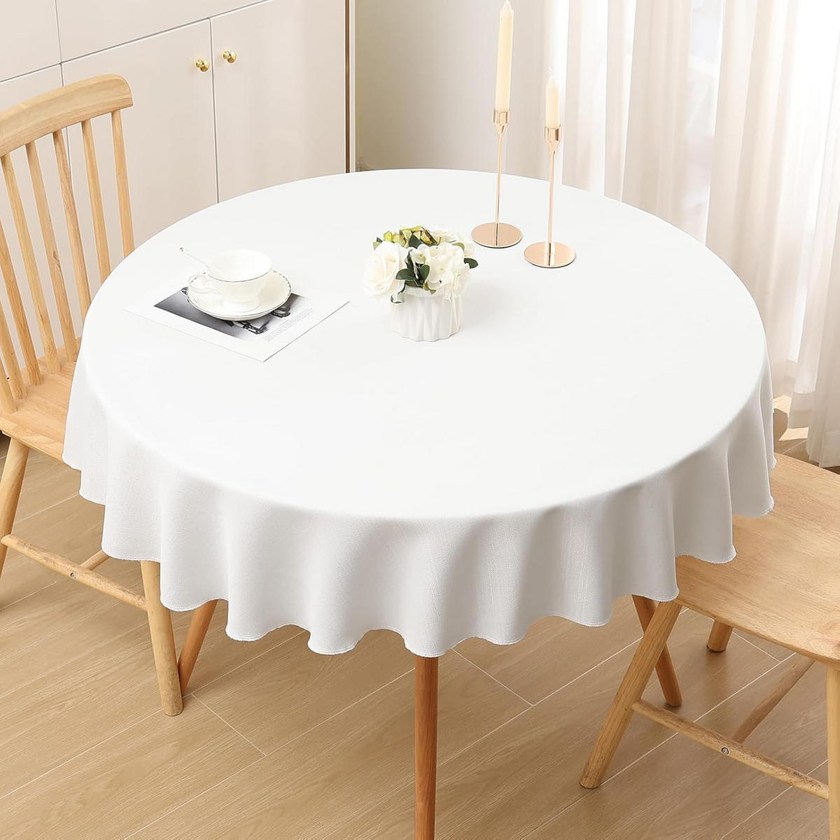 RUNDE Tischdecke Leinenoptik abwaschbar, Lotuseffekt, 140 cm, Weiß - Weiß, Textil (140/140cm)