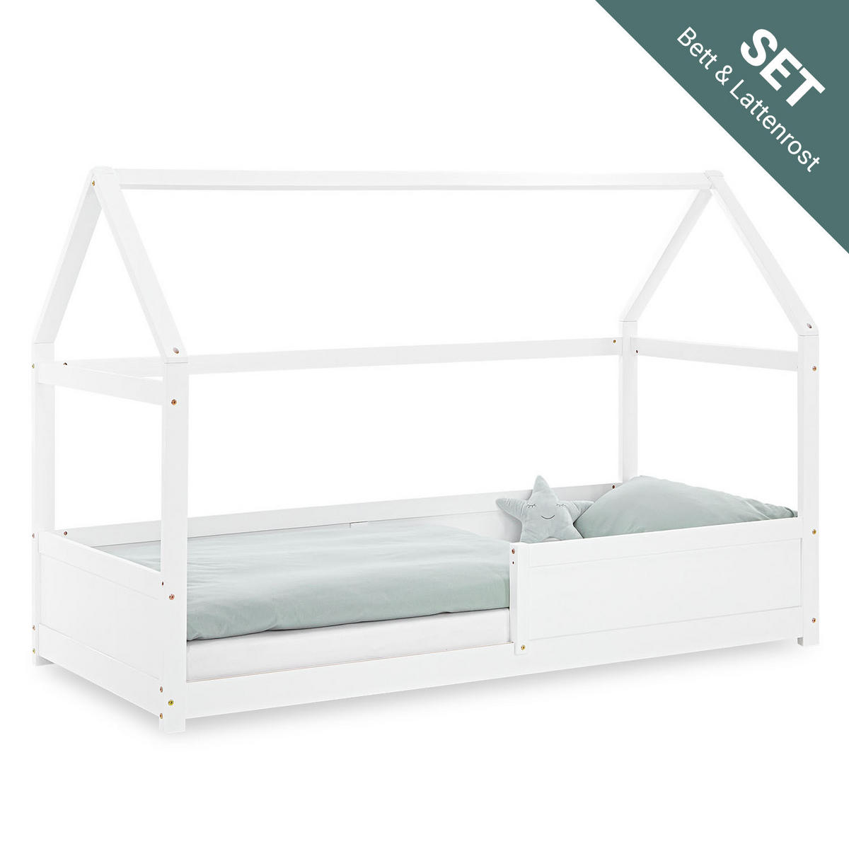 BODENBETT 90/200 cm in Weiß mit Lattenrost - Weiß, Holz (206/141/97cm) - Homestyle4u