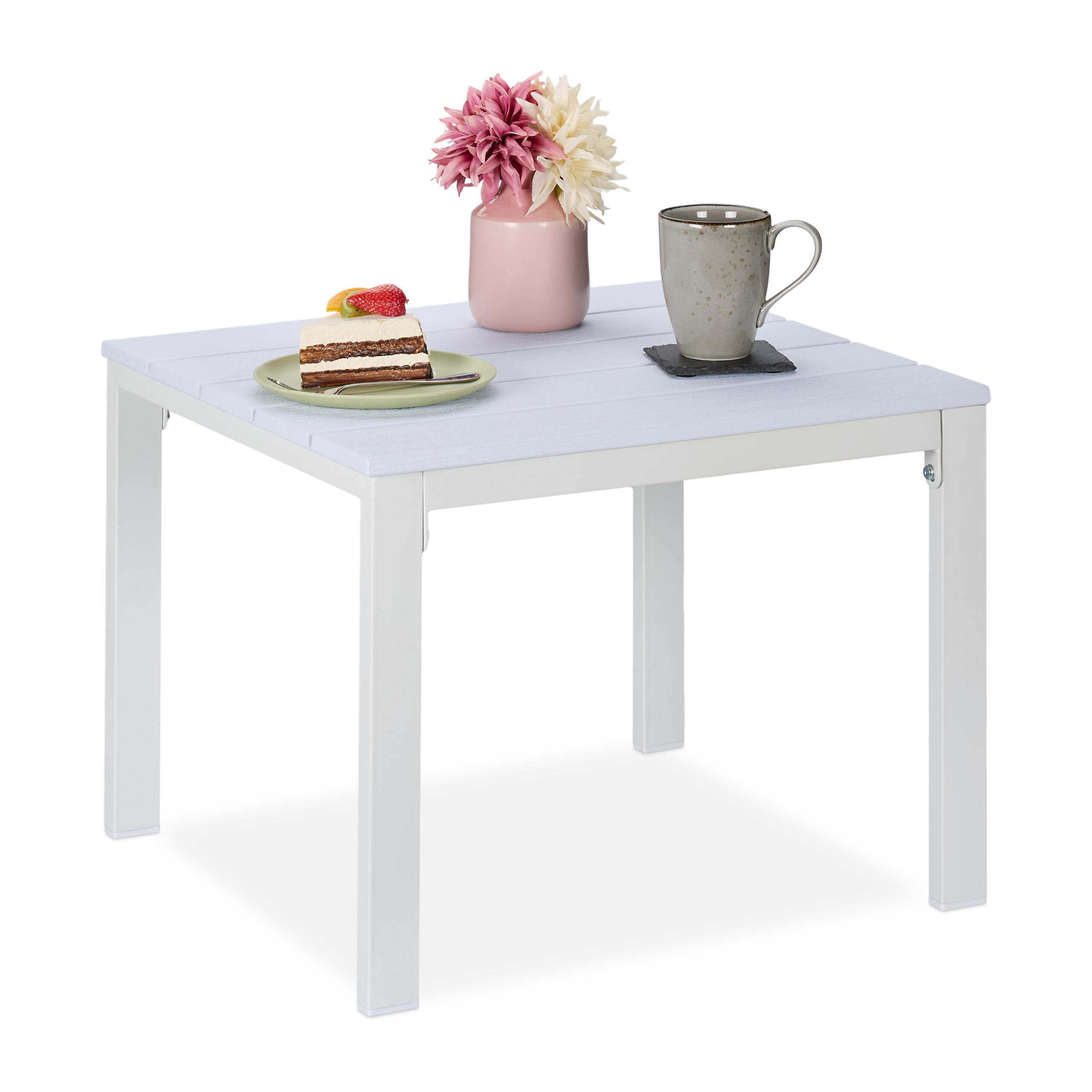 BALKON-BEISTELLTISCH - Weiß, Kunststoff/Metall (48/52/39cm) - Relaxdays