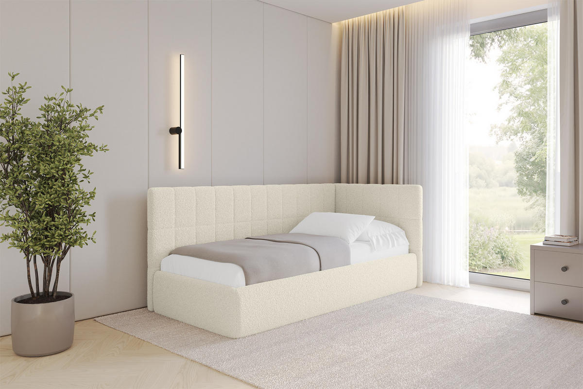 EINZELLBETT Jugendbett mit Bettkasten, Links - TULY 90x200 Beige - Champagner, Holzwerkstoff/Textil (90/200cm) - ALTDECOR