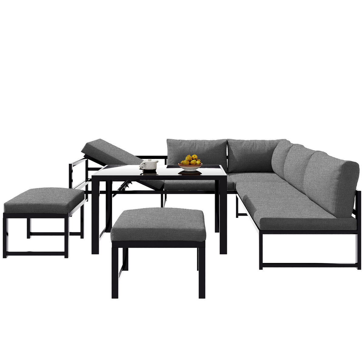 LOUNGESESSEL Set aus Aluminium mit Liegefunktion 4fach verstellbare Rückenlehne weiche Sitz und Rückenkissen Grau - Grau, Metall