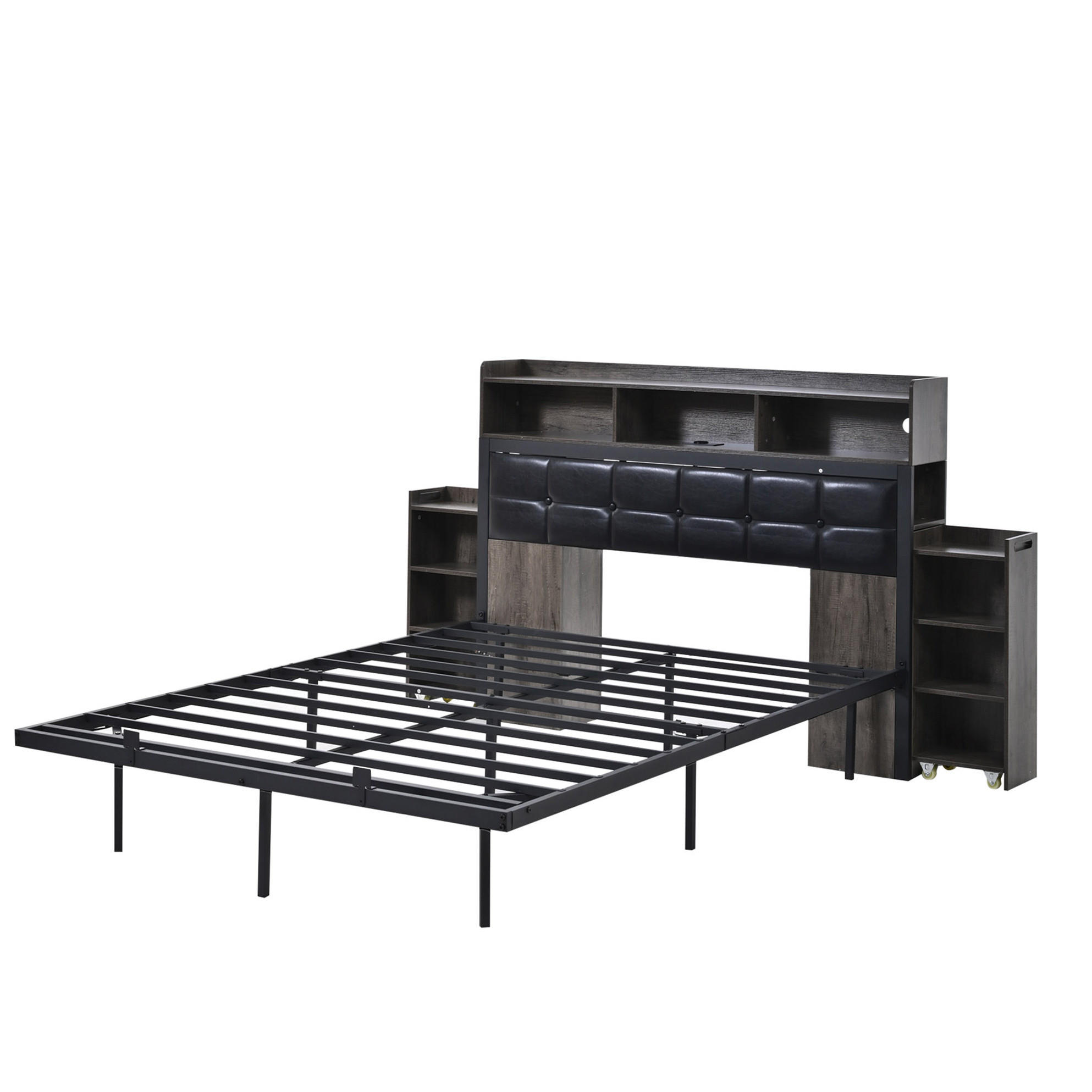 BETT 140/190 cm mit Kopfteil, LED und Lattenrost in Grau - Grau, Metall (140/190cm) - BEAOK