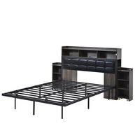 BETT 140/190 cm mit Kopfteil, LED und Lattenrost in Grau - Grau, Metall (140/190cm) - BEAOK