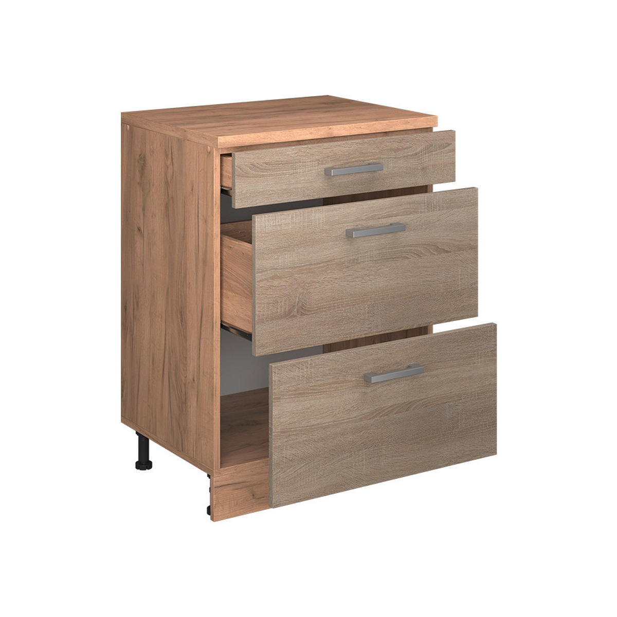 KUHINJSKA OMARA ZA POŠEVNE STREHE R-Line, Sonoma, 60 cm brez naklona z 3 predaloma - hrast sonoma/medeni hrast, leseni material (60/83.8/46cm) - Vicco