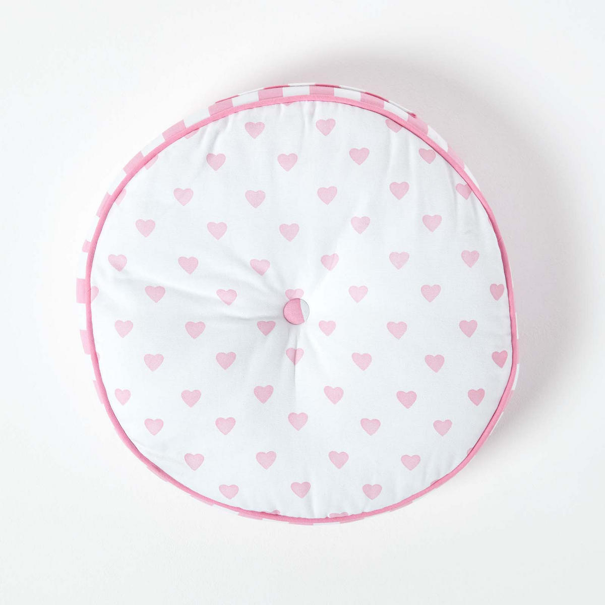 BODENKISSEN rund, Herzen & Streifen – rosa-weiß, Ø 43/7 cm - Weiß, Textil (43/43/7cm) - Homescapes