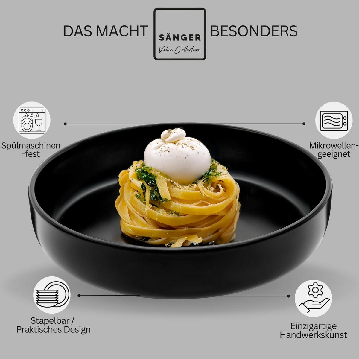 PASTASCHALEN MADEIRA - 6 teilig aus Steingut - Schwarz, Stein (20.5cm) - Sänger