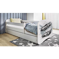 KINDERBETT Sportwagen 80x160 cm mit Schublade, Rausfallschutz & Lattenrost, Weiß - Weiß, Holzwerkstoff (80/160cm) - RAUMHIRSCH FURNITURE