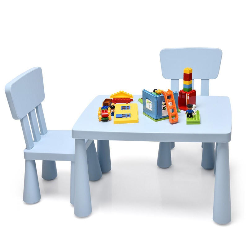 KINDERTISCH mit 2 Stühlen blau(3-tlg) - Blau, Kunststoff (76.5/49.5/54.5cm) - COSTWAY