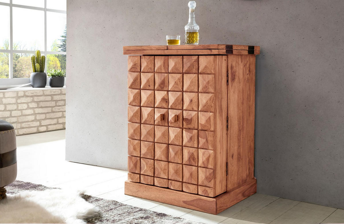 BARSCHRANK aus Massivholz mit Türen und integrierter Weinaufbewahrung SAAR, Beige 65x50x91 cm - Beige, Akazienholz/Holz (65/91/50cm) - KADIMA DESIGN
