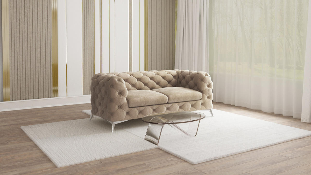 CHESTERFIELD-SOFA 2-Sitzer Laura Dunkle Creme Samt - Silberfarben/Creme, Holz/Textil (185/75/100cm) - S-Style Möbel