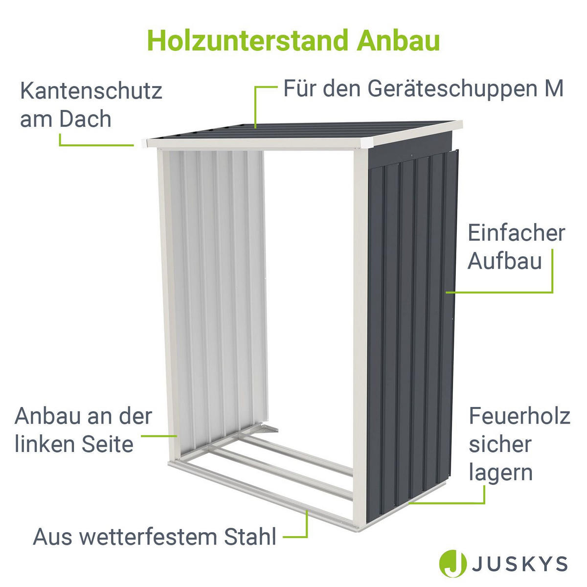 HOLZUNTERSTAND für Metall Geräteschuppen M links - Dunkelgrau, Metall (65/171/130cm) - Juskys