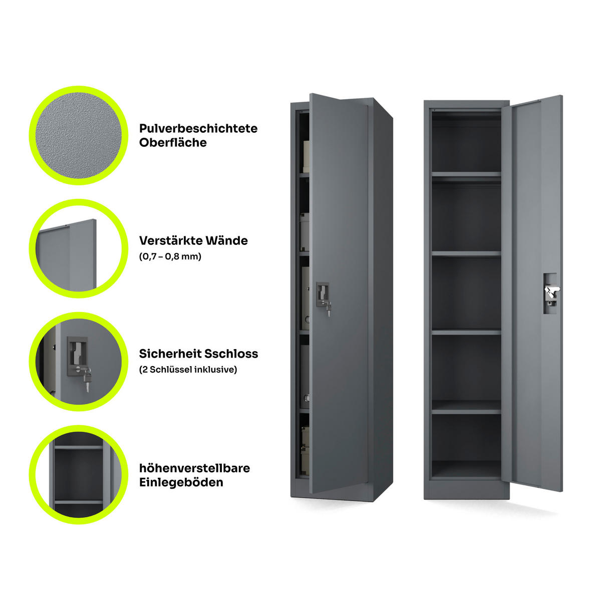 AKTENSCHRANK mit 4 Einlegeböden Anthrazit Stahl 40x185x45cm - Anthrazit, Metall (40/185/45cm) - Muralo