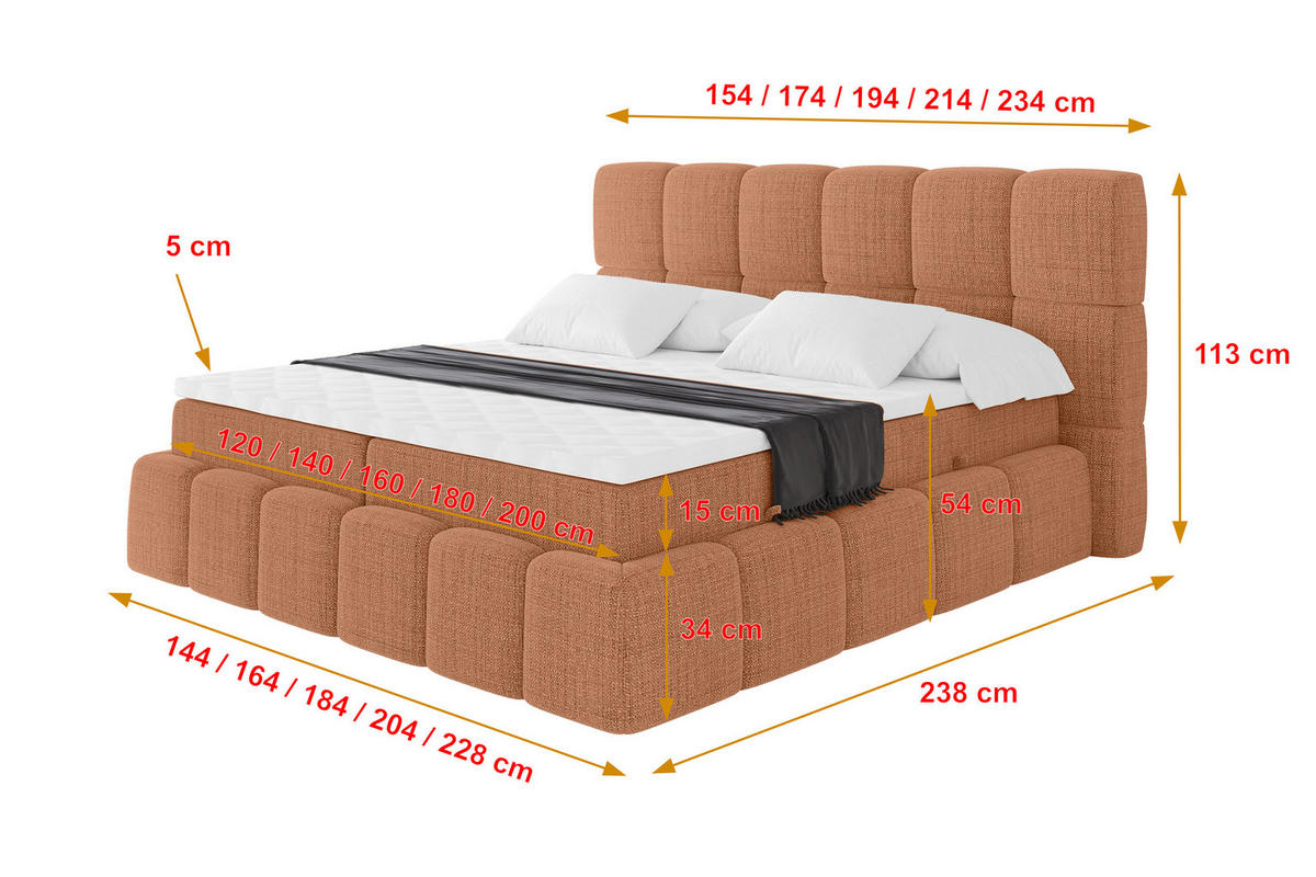 BOXBETT - AURI-H3 - 200x200 Apricot Aragon - Orange, Holzwerkstoff (200/200cm) - ALTDECOR