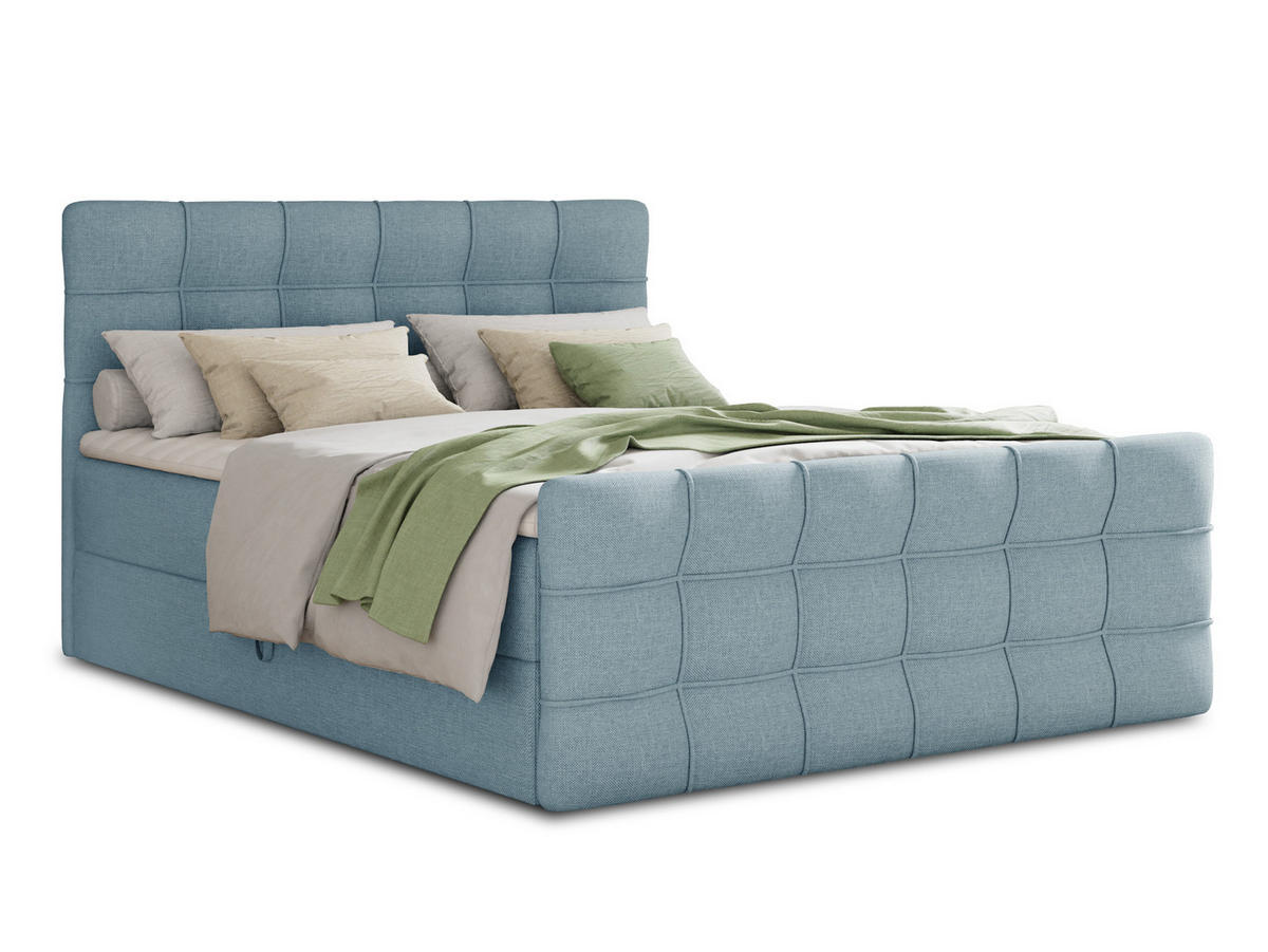 BOXBETT Best Lux - 160x200 - blau (Vidar 83, Webstoff) - Blau/Schwarz, Holz/Holzwerkstoff (160/200cm) - Sofnet