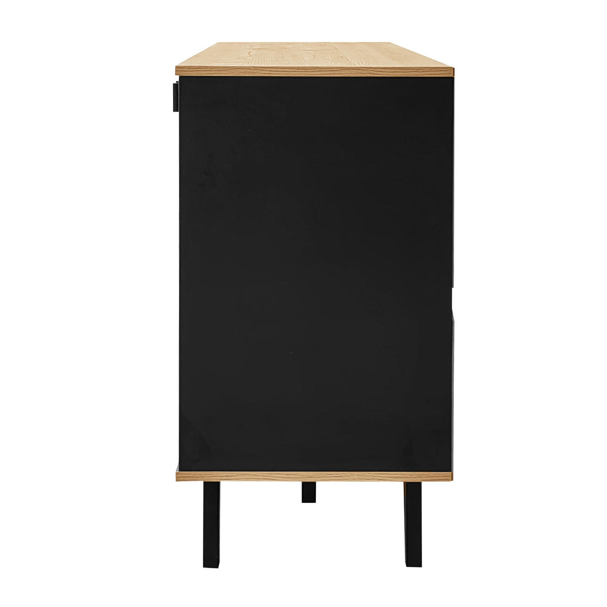 KOMODA z dřevotřísky a skla 140x78,5x41 cm přírodní a černá se 3 dvířky, policemi a LED osvětlením - přírodní, kompozitní dřevo (140/41/78.5cm) - Modfu